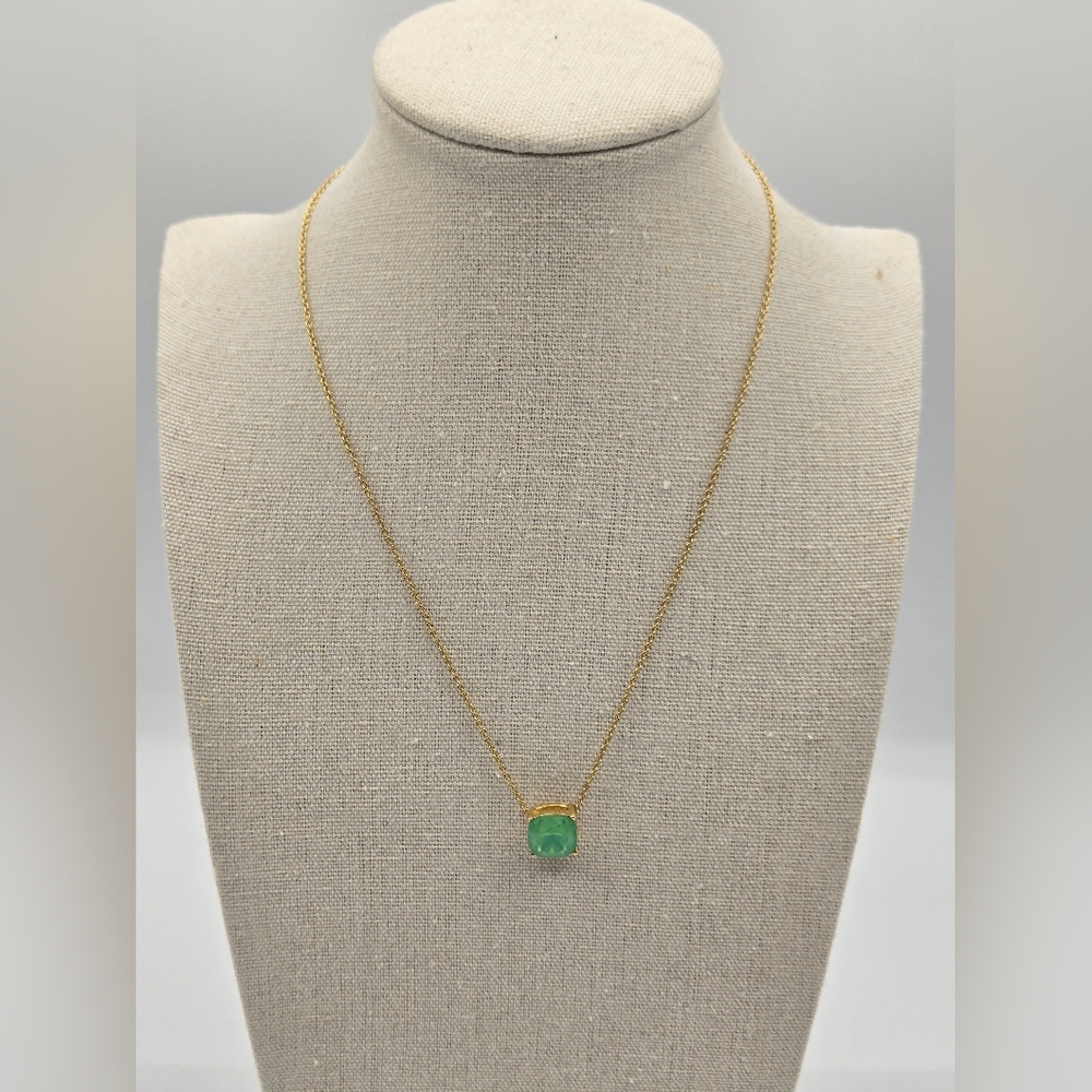 SPARTINA 448 Gold Plated Necklace Green Gemstone Adjustable - Picture 4 of 7